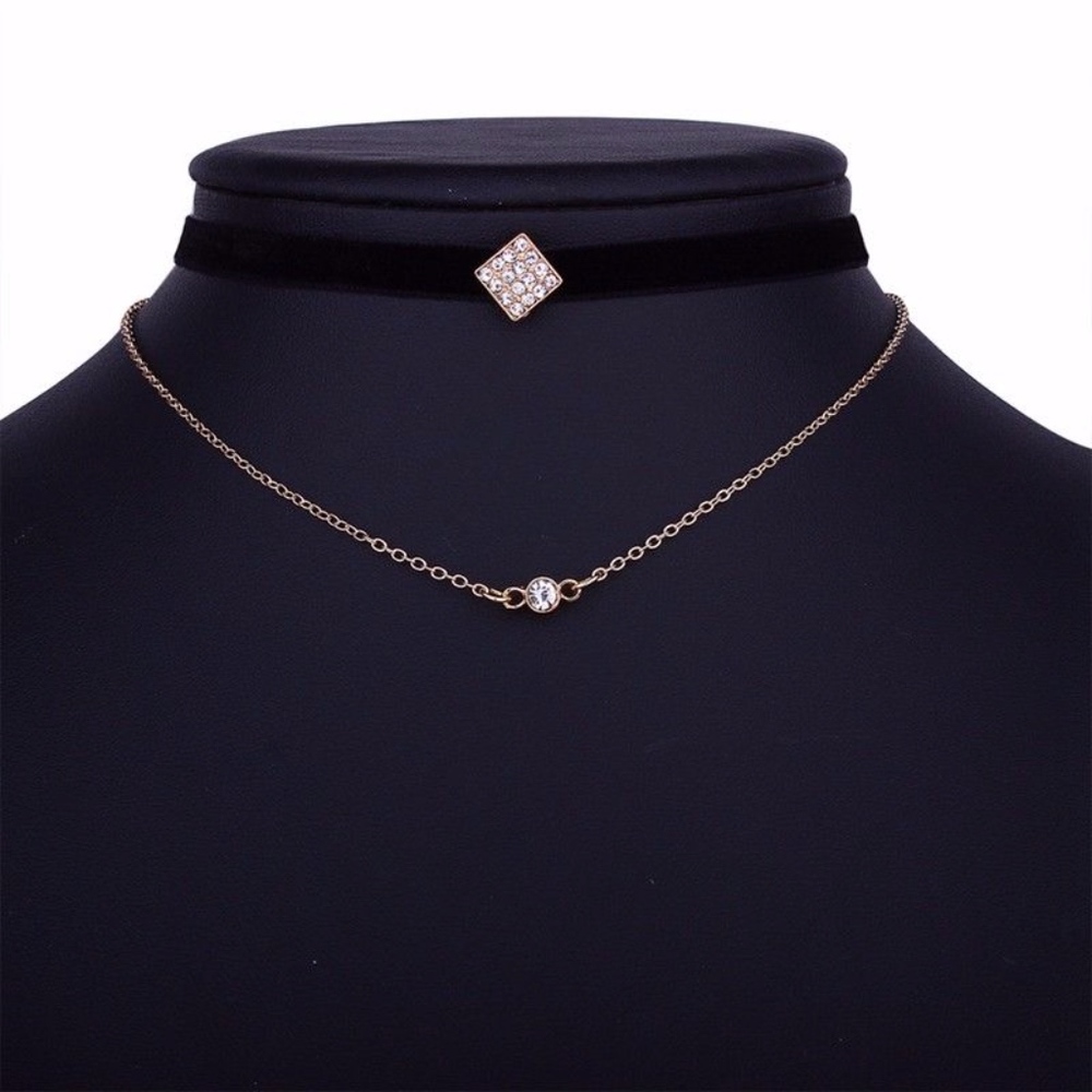 Triple Layer Rhinestone Velvet Choker Necklace - Picture 2 of 6